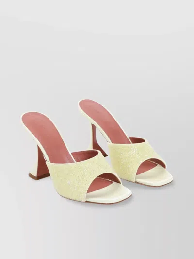 Amina Muaddi Yellow Satin Sandals With Hourglass Heel In Multi