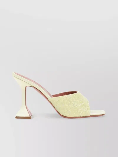 Amina Muaddi Yellow Satin Sandals With Hourglass Heel In Multi