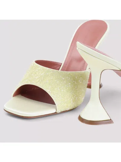 Amina Muaddi Yellow Satin Sandals With Hourglass Heel In Multi