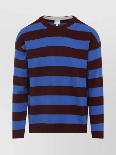 Paul Smith Lambswool Blue And Maroon Stripe Crew Neck Sweater Red