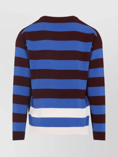 Paul Smith Lambswool Blue And Maroon Stripe Crew Neck Sweater Red