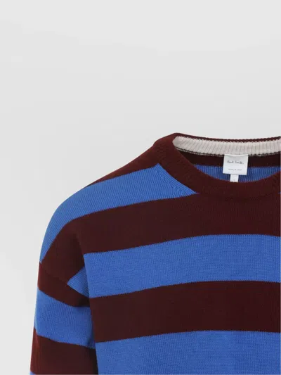 Paul Smith Lambswool Blue And Maroon Stripe Crew Neck Sweater Red