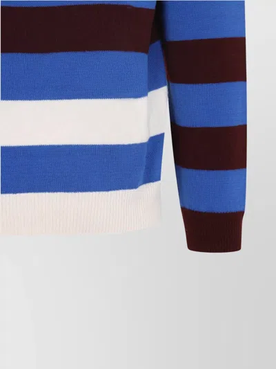 Paul Smith Lambswool Blue And Maroon Stripe Crew Neck Sweater Red