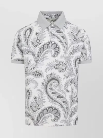 Etro Paisley Print Cotton Polo Shirt In White