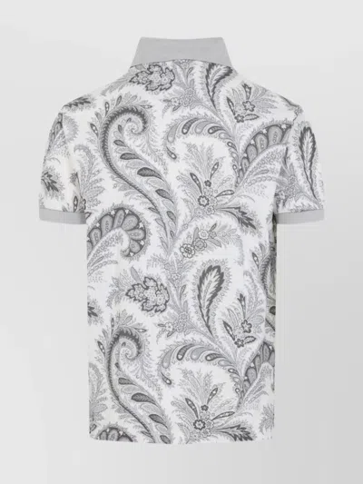 Etro Paisley Print Cotton Polo Shirt In White