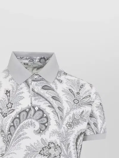 Etro Paisley Print Cotton Polo Shirt In White