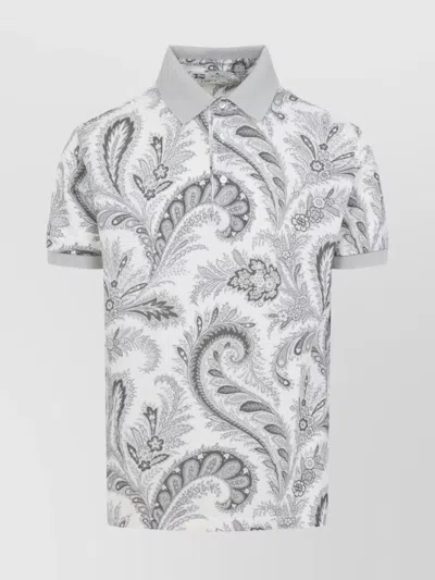 Etro Paisley Print Cotton Polo Shirt In White