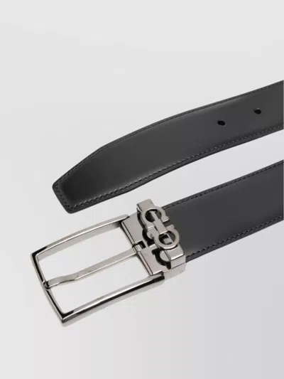 Ferragamo Reversible And Adjustable Gancini Belt In Black
