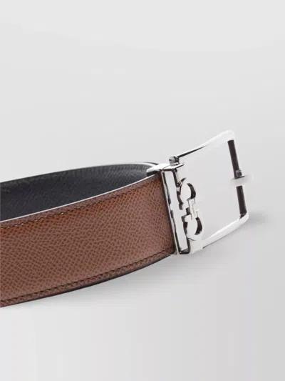 Ferragamo Stamped Leather Reversible Gancini Belt In Brown