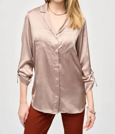 Joseph Ribkoff Satin Button-down Roll-tab Satin Blouse In Dune