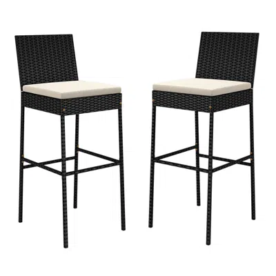 Hivvago Patio Wicker Barstools Set Of 2 With Footrest And Backrest For Backyard