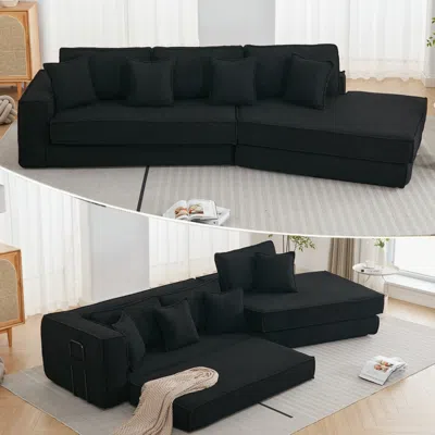 Streamdale Furniture Streamdale Black Lamb Velvet Folding Sleeper Sofa Bed