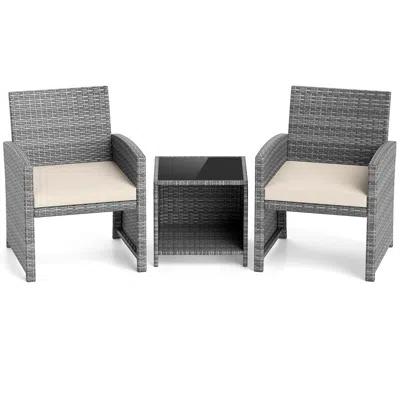 Hivvago 3 Pieces Patio Furniture Set With Tempered Glass Coffee Table And Soft Seat Cushions
