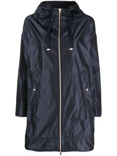 Herno Navy Blue Parka With Iridescent Effect And Slouchy Drawstring Hood