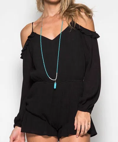 She + Sky Long Sleeve Off The Shoulder Romper In Black