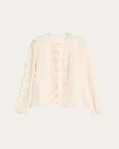 Zimmermann Lucky Embroidered Blouse In Ivory In White