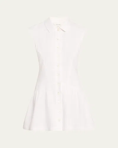 Frame Gathered Linen Mini Shirt Dress In White