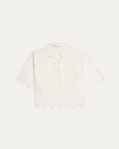 Frame The Deco Scalloped Broderie Anglaise Cotton Blouse In Animal Print