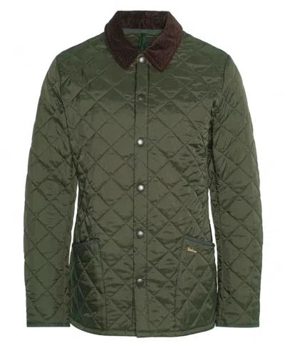 Barbour Heritage Liddesdale Green Jacket With Classic Corduroy Collar And Logo Lettering On The Front In Tec