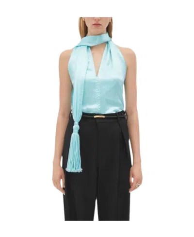 Bottega Veneta Women Pastel Light-blue Satin Top In Blue