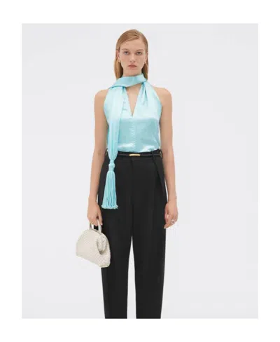 Bottega Veneta Women Pastel Light-blue Satin Top In Blue