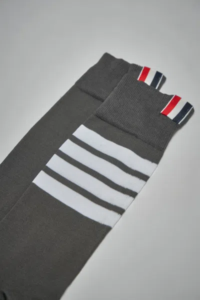 Thom Browne 4-bar Stripes Mid-calf Socks In Gray