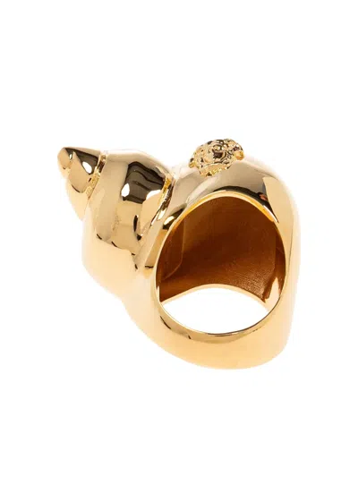 Versace Shell Motif Brass Ring In Gold