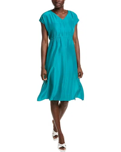 eileen fisher green dress EILEEN FISHER Textured-Satin V-Neck Dress