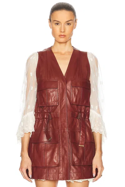 Chloé Bordeaux Vest With V Neck And Adjustable Belt In Leather Woman In Multicolor