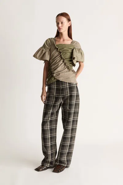 Lee Mathews Betty Ruffled Blouse In Green