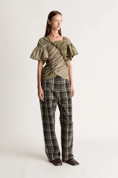 Lee Mathews Betty Ruffled Blouse In Green