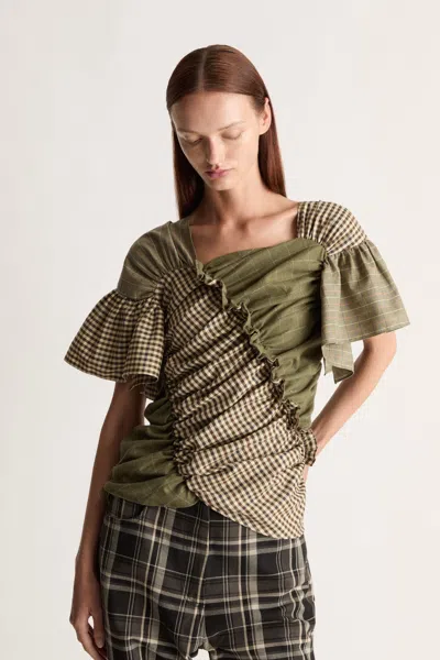 Lee Mathews Betty Ruffled Blouse In Green