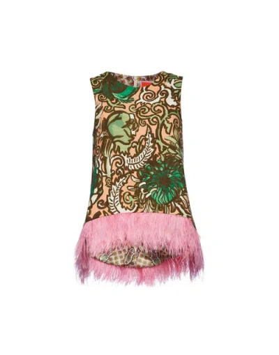 La Doublej La Scala Top With Feathers Anemone Pink Olive