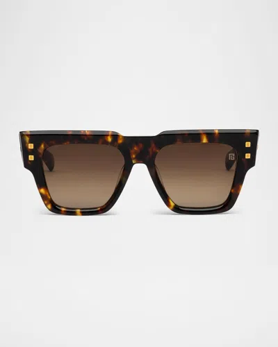 Balmain B-army Rectangle-frame Sunglasses In Brown