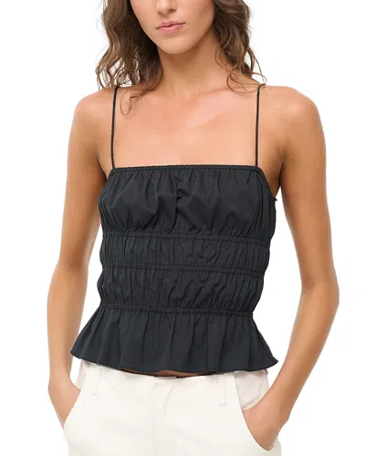 Staud Ayla Shirred Cotton-blend Poplin Peplum Top