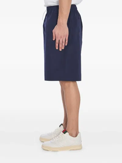 Gucci Men Navy Blue Poplin Bermuda Shorts In Multi
