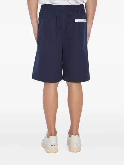 Gucci Men Navy Blue Poplin Bermuda Shorts In Multi