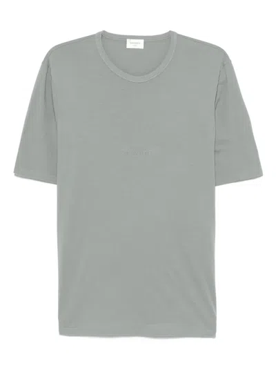 Saint Laurent Tonal Logo Embroidery Cotton T Shirt In Gray
