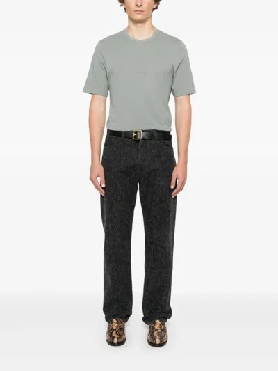 Saint Laurent Tonal Logo Embroidery Cotton T Shirt In Gray