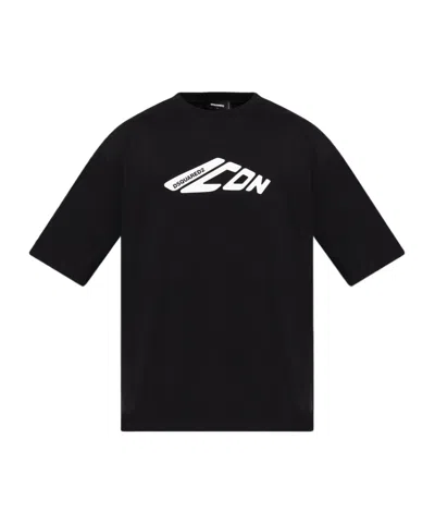 Dsquared2 Ribbed Crew-neck Loose Fit T-shirt In Black