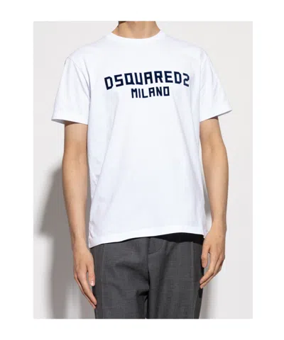 Dsquared2 White Crewneck T-shirt With Logo Lettering On The Front