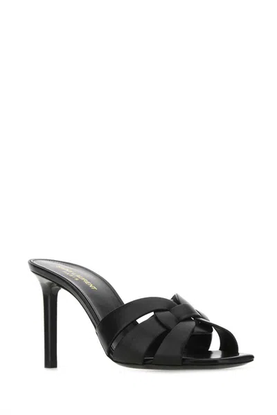 Saint Laurent Tribute Embossed Croc Mules In Black