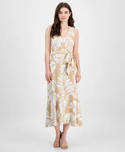 Anne Klein Modern Linen-blend Midi Dress In Multi