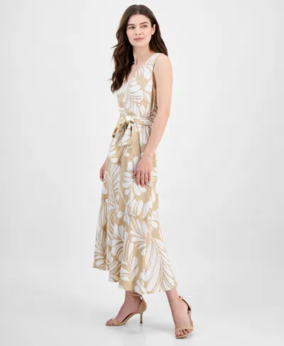 Anne Klein Modern Linen-blend Midi Dress In Multi