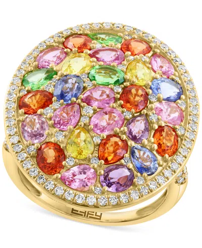 Effy Collection Effy Multi-gemstone (5-1/6 Ct. T.w.) & Diamond (1/2 Ct. T.w.) Mixed Cut Halo Cluster Ring In 14k Gol