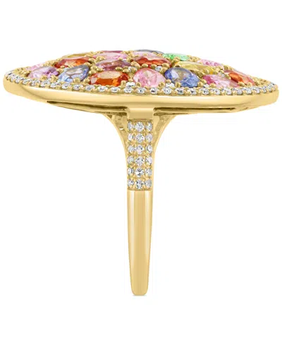 Effy Collection Effy Multi-gemstone (5-1/6 Ct. T.w.) & Diamond (1/2 Ct. T.w.) Mixed Cut Halo Cluster Ring In 14k Gol