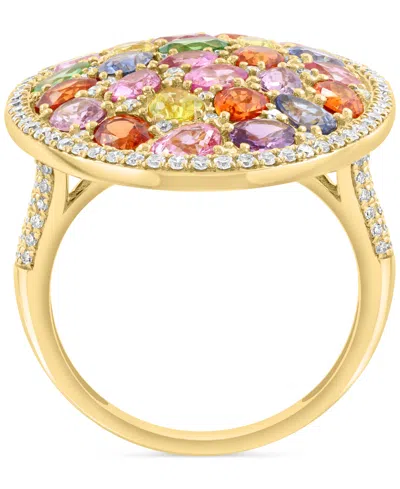 Effy Collection Effy Multi-gemstone (5-1/6 Ct. T.w.) & Diamond (1/2 Ct. T.w.) Mixed Cut Halo Cluster Ring In 14k Gol