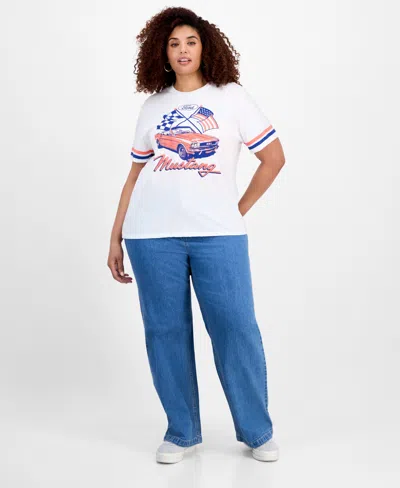 Hybrid Trendy Plus Size Mustang Crewneck Tee In White