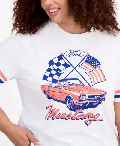 Hybrid Trendy Plus Size Mustang Crewneck Tee In White