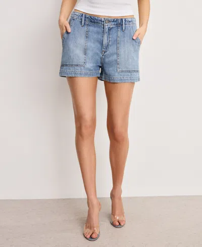 Good American Womens Drawstring Patch-pockets Denim-blend Shorts Indigo786